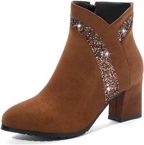 Женские модные ботильоны Gongxifacai с массивным каблуком, круглый носок, боковая молния, для платья, Brown