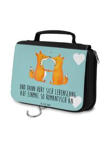 Mr. & Mrs. Panda Косметичка с изображением лисиц и надписью, выполненной в бирюзовых пастельных тонах