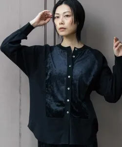 Пуловер из велюра и хлопка из смеси шерсти и сетки