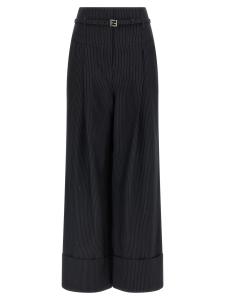 Шерстяные брюки в тонкую полоску FENDI, синий