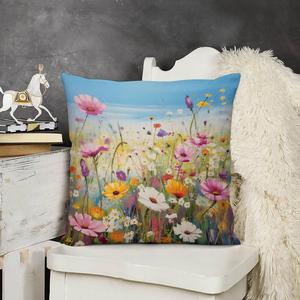 HighonHi Чехол для декоративной подушки "Поле диких цветов" ботанический весенний цветочный вельветовый