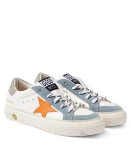 Кроссовки из кожи с отделкой из замши May Golden Goose Kids, White/Silver Blue Marmelade