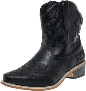 Женские ковбойские сапоги Ботильоны в западном стиле с вышивкой Заостренный носок Классические короткие ботинки Generic, Black