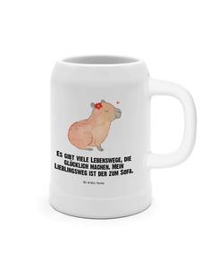 Пивная кружка с цветком капибары и надписью на белом фоне Mr. & Mrs. Panda