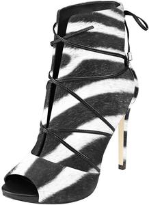 Женские ботильоны YDN с открытым носком, из искусственной замши, на платформе и высоком каблуке-стилетто, с шнуровкой и вырезами, удобные, размеры 4-15, Zebra