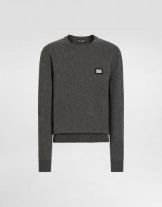 Шерстяной свитер с круглым вырезом и фирменной нашивкой Dolce & Gabbana, серый