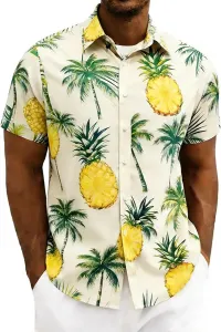 Мужская гавайская рубашка с цветочным принтом, короткий рукав, летняя