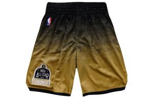 Mitchell Ness Баскетбольные шорты унисекс, черные с золотыми вставками, прямого кроя Брюки средней длины