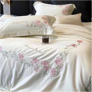YUSIWOAL Комплект постельного белья из египетского хлопка 100S с цветочной вышивкой White