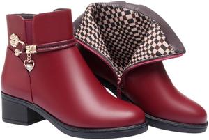 Женские ботильоны на шнуровке из мягкой кожи с платформой, боковой молнией, сияющими стразами, зимние, с теплым мехом, утолщенные, снегоступы HCHCTRY, Red