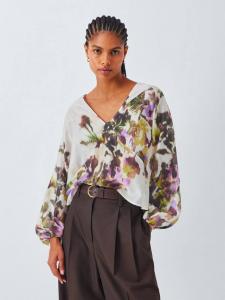 Блузка с V-образным вырезом и принтом Wild Highland John Lewis, White/Multi