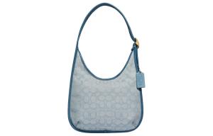 Кожаная сумка Ergo полумесяц, через плечо, на плечо, ручная среднего размера для женщин синий COACH