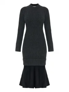 Миди-платье с длинными рукавами в рубчик Alexander Wang, серый