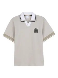 Топ с V-образным вырезом и короткими рукавами Boss Kidswear, бежевый