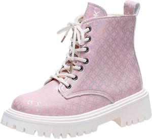 Женские ботильоны на шнуровке с массивным каблуком и платформой, обувь с круглым носком и цветочным рисунком, повседневные ботинки больших размеров для ежедневной носки Azttoztto, Pinks