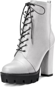 Женские ботильоны Castamere на каблуке с платформой, с массивным широким каблуком, круглым носком, короткие, с шнуровкой и молнией, Silver