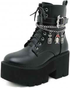 Женские готические ботинки на платформе с шнуровкой, готические боевые ботинки, панковые ботильоны в стиле эмо GooMaShoes, Black 1