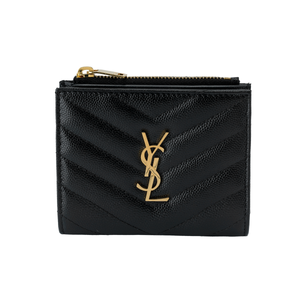 SAINT LAURENT Кошелек для карт CASSANDRE Quilting Grain Embossed Leather, женский, черный