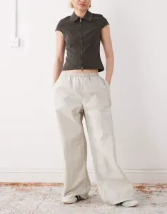 Светло-бежевые брюки оверсайз с кулиской Weekday