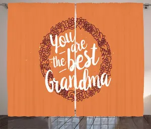 Штора ABAKUHAUS "Бабушка в деревенском стиле", с цветочным венком, присборенная штора из тесьмы для спальни с петлями и крючками, 280 x 225 см, цвет: оранжевый, белый, рубиновый Abakuhaus