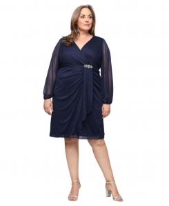 Платье миди с длинными рукавами больших размеров SL Fashions, Navy