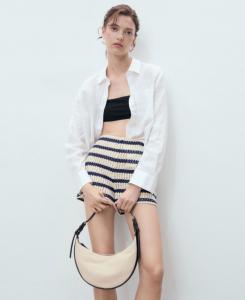 Женские полосатые вязаные крючком шорты MANGO, Navy