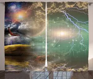 Штора ABAKUHAUS в деревенском стиле, цветная, с изображением орла и грозовых облаков, для спальни, присборенная, с петлями и крючками, 280 x 175 см, разноцветная