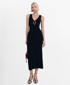 Женское вязаное платье с бантом на воротнике MANGO, Black