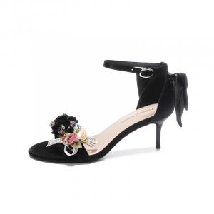 QITUMAUL Женские сандалии на одной застежке черные [высота каблука 6 см], цвет Black[Heel Height 6cm]