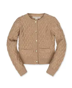 Органический кардиган с длинным рукавом в рубчик для девочек Little and Big Girls Hope & Henry, коричневый