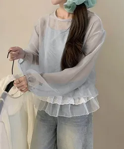 Комплект из кружевной многоярусной майки и топа из органзы Aimoha - Select -, цвет Gray