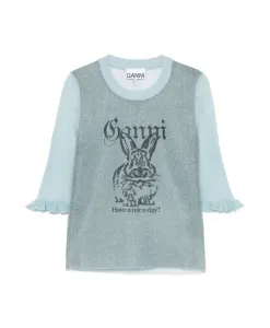 Светло-Голубой свитер, стильная модель Ganni, синий