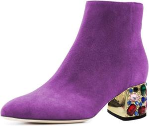 Женские элегантные ботильоны YDN, высокой щиколотки, с острым закрытым носком, на молнии, с украшением из страз, низким устойчивым каблуком, для вечеринок и повседневной носки, размеры US 4-15, Purple