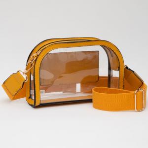 Искусственная кожа прозрачная черезплечная фотосумка FASHNZFAB, Clear/Mustard