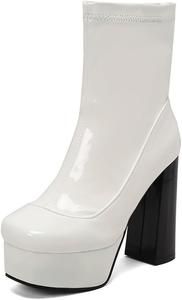 Женские ботильоны на платформе из лакированной кожи, с квадратным носком, широким каблуком, застежкой сбоку, зимние ботильоны JMdfcqer, White