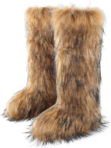 Женские ботинки из искусственного меха, пушистые зимние сапоги, мягкие зимние туфли, плюшевые средне-высокие ботинки на плоской подошве Fur Story, Raccoon(Long Boots)