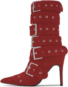 Женские модные ботинки YDN до середины икры с заостренным носком, пряжкой, на каблуке-стилетто, с молнией, для вечеринок, шопинга и повседневной носки, размеры US 4-16, Red