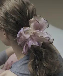 Прозрачная большая резинка для волос Sphere Sheer Big Scrunchie 2 Goldy, цвет Silver Plated