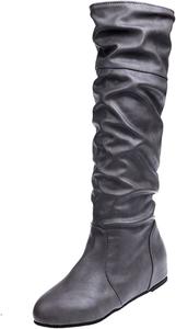 Женские высокие сапоги выше колена на массивной платформе с круглым носком, с боковой молнией, стильные и удобные высокие сапоги Generic, Grey