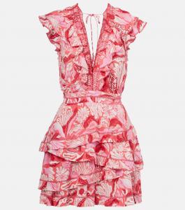 Короткое платье из сатина с цветочным принтом Carol Poupette St Barth, Pink Tiger Lily