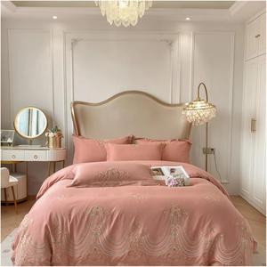 YUSIWOAL Комплект постельного белья свадебный хлопковый с вышивкой Pink