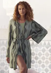 Кимоно LASCANA с графическим принтом по всей поверхности, зеленый