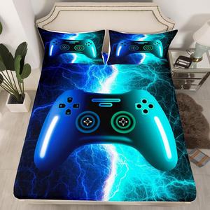 Erosebridal Игровой комплект постельного белья Gamer для мальчиков и девочек, сине-бирюзовый с принтом молний и геймпадов, Blue Turquoise