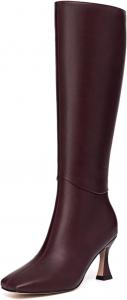 Женские сапоги Athlefit с каблуком-кинкетом до колена, квадратным носком и высокой шпилькой, сексуальные высокие сапоги с боковой молнией, Burgundy
