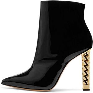 FSJ Модные женские ботильоны с заостренным носком, массивным каблуком, золотистого цвета, высокий каблук, для вечеринки, выпускного, сапоги с молнией, размеры 37-48, Schwarzlack