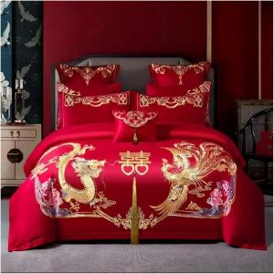 ZOCWJK Комплект постельного белья с вышивкой красный дракон и феникс, китайский свадебный, хлопок