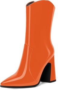 Женские ультрамодные ботильоны MODENCOCO на высоком каблуке с острым носком, молнией снаружи, стильные для путешествий, каблук 4 дюйма, Orange