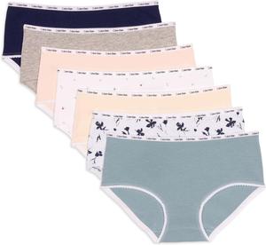Комплект из 7 пар нижнего белья Calvin Klein Girls, хлопковое хипстерское с отделкой пико, Floral Pack