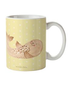 Детская кружка, рисунок с печатью, лежащая, без слов, пастельно-желтого цвета Mr. & Mrs. Panda