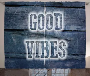 Штора ABAKUHAUS Good Vibes в деревенском стиле, слова на деревянных планках, универсальные ленточные шторы для гостиной с петлями и крючками, 280 x 175 см, темно-синий с белым Abakuhaus